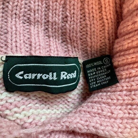 Vintage Carroll Reed Wool Pink Snowflake Valentines Day Collared Chunky Sweater - Picture 2 of 7